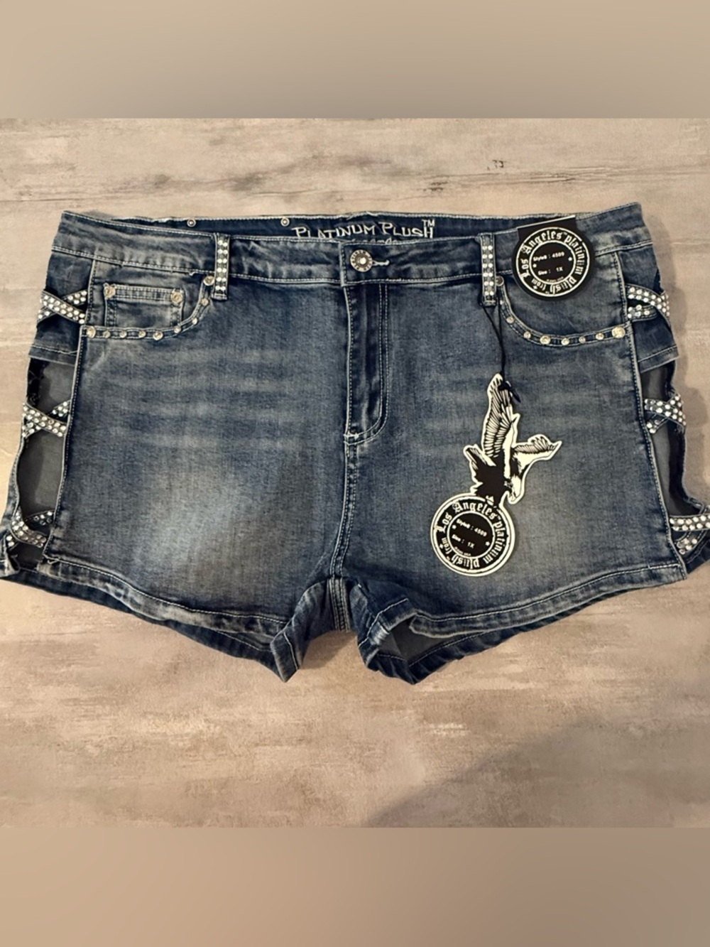 Platinum Plush Los Angeles Studded Denim Shorts Women’s Plus Size 1X
